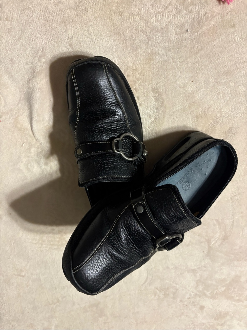 Cole Haan Black Leather Slip-On Loafers with Silver Buckle